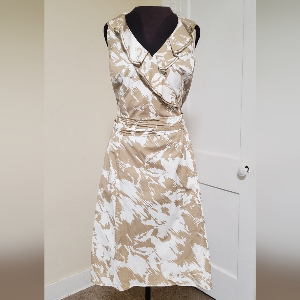 Tan and White A-Line Cowl Neck Dress - Ann Taylor - Size 18 - Picture 3 of 10